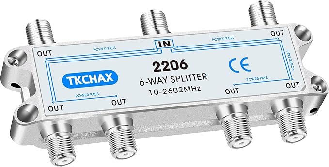 TKCHAX Coaxial Cable Splitter,Support 10-2602MHz,RG6 RG59 Coax Compatible,Work with MoCA2.5 and MoCA3.0, CATV, Satellite TV, Antenna, HDTV and High Speed Internet (6 Way Coaxial Cable Splitter)