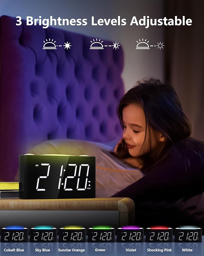 Vibrating Alarm Clock with Bed Shaker for Heavy Sleepers, Beside Clock with Night Light for Bedrooms, 2 USB Chargers,Large LED Display with Dimmer,Snooze 12/24H DST, Battery Backup