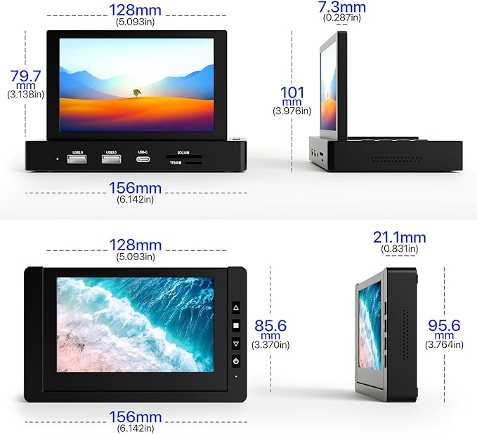 5-Inch Mini Monitor with USB HUB & Raspberry Pi Mount Holes, Type-C One-Cable Connection&Speakers, All-in-One Storage Dock, IPS Portable Screen for PC monitoring, Gaming/Streaming/AIDA64 DIY Partner
