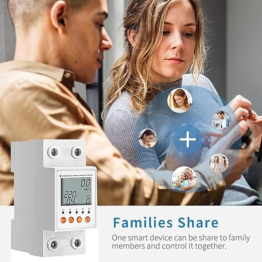 eMylo Single-Phase Smart Energy Meter 63A 80-400V - WiFi Electricity Monitor with Circuit Breaker & Leakage Protection, Tuya APP Remote Control for Home Apartment Factory