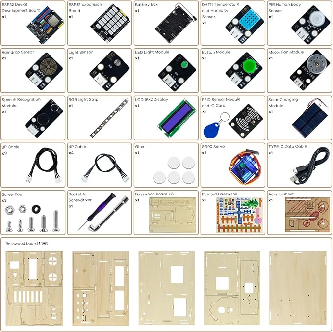 LAFVIN IOT ESP32 Smart Home Starter Kit Supports Voice Recognition and App Control Compatible with Arduino IDE with Tutorial