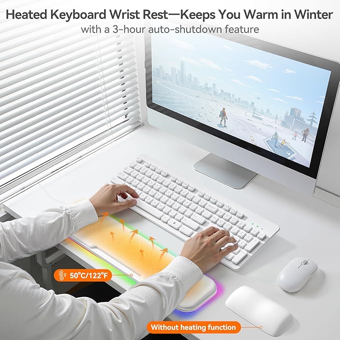 KONDOUND 2-in-1 Heated Wrist Rest Set, Ergonomic Memory Wrist Pad with RGB Lights and Non-Slip Base, Keyboard Mouse Wrist Rest for Computer Laptop Office Work and PC Gaming