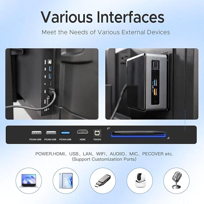 YIXZSWD Smart Board,65 Inch Interactive Whiteboard 4K Touchscreen Built in Ultra High Definition Camera Open App Ecosystem, Digital Presentation Electronic Smart WhiteBoard for Classroom Home Office