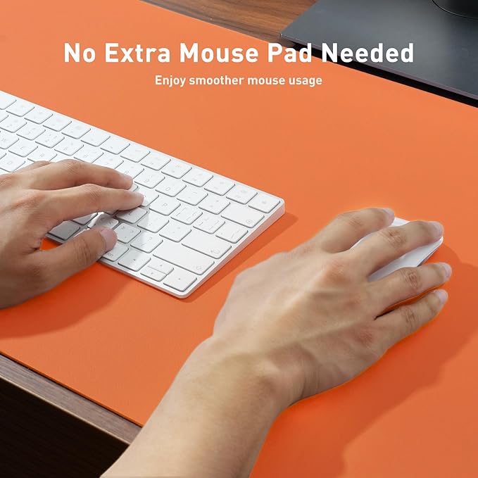 Aothia Faux Leather Desk Mat – Large Mouse Pad, Non-Slip PU Leather Blotter, Waterproof Writing Surface for Office and Home (Orange, 47.2" x 23.6")