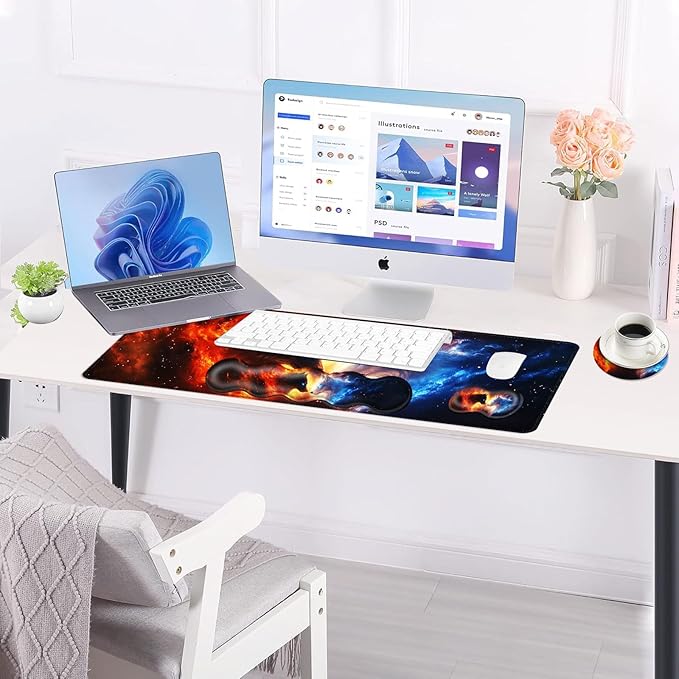 BFUKVOU Large Keyboard Mouse Pad Set, Extended Mouse Pad+Keyboard Wrist Rest Support, Memory Foam Ergonomic Easy Typing, 4Pcs (31.5×11.8 in) Desk Pad Set for Office Home,Cool Wolves