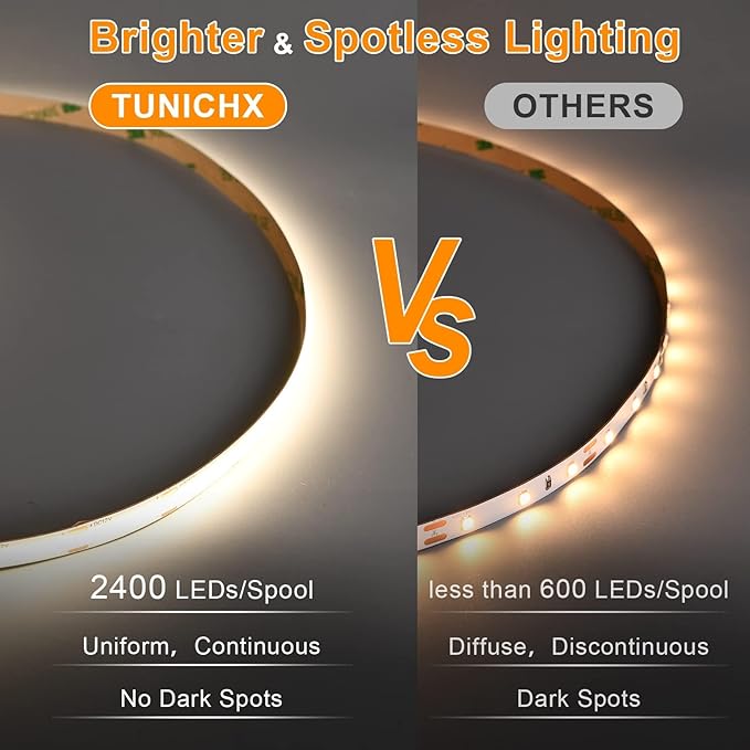 COB LED Strip Lights DC 12V LED Lights Flexible Super Bright LED Strips, 5Pack 16.4FT 4000K Natural White CRI 90+, 480LEDs/m High Density Uniform Light fo Home Room Decor (No Adapter or Controller)