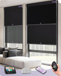 Graywind Motorized Dual Shades for Windows Smart Double Blinds Blackout and Solar Motorized Blinds with Remote Alexa Google Control Day Night Shades, Custom Size (Blackout Black)