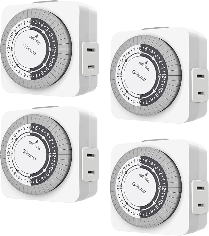 G-Homa Timers for Electrical Outlets 4 Packs,24 Hour Indoor Plug-in Mechanical Timer,30 Minute Intervals, Daily On/Off Cycle,1 Polarized Outlet, for Grow Light,Christmas Lights, Lamps ETL Listed