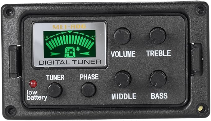 Acoustic Guitar Tuner, 3-Band EQ Equalizer LCD Display Volume Control Bass Middle Treble Knob for Acoustic Guitar