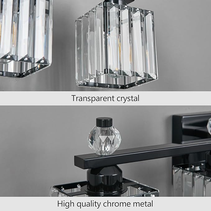 FDPBY Vanity Lights 4-Light Modern Crystal Vanity Light Plating Black Bathroom Light Fixtures Over Mirror Crystal Bathroom Vanity Lighting Fixtures