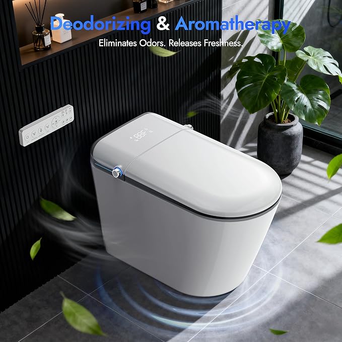WANSID Elongated Smart Toilet With Bidet Built-in, Auto Open/Close Lid, Soft-Closed Heated Seat, Tankless Auto/Knob/Sensor/Remote Flush, Warm Wash & Dryer, Massage Clean, Gentle Night Light