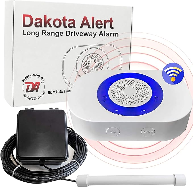 Dakota Alert Driveway Alarm Sensor - DCPA-4k Plus Driveway Alarms Wireless Outside Weatherproof Alert System, 1-Mile-Long Range Sensors, Receiver & Vehicle Detecting Probe Transmitter & 50' Wire