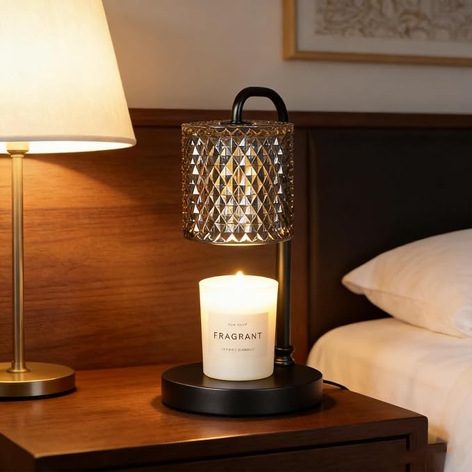 Dimmable Candle Warmer Lamp with Timer & Remote Control – Modern Desk Lamp for Bedroom, Home Decor, Gift for Mom or Women, Housewarming Present – Wax Melt Warmer with Crystal Shade