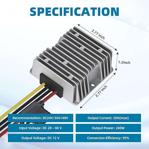 AIUWIZO 20A 240W Golf Cart DC-DC 24V 36V 48V to 12V Waterproof Converter Voltage Regulator Reducer Transformer with Fuse, Professional Step Down Converter