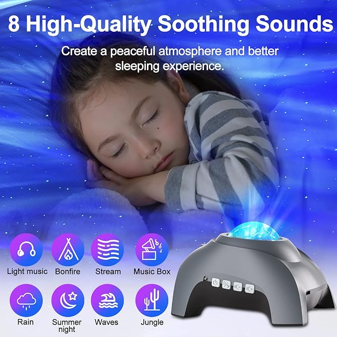 CIMELR Northern Lights Aurora Projector,Star Projector Music Bluetooth Speaker and White Noise,Star Projector Galaxy Light with Remote Control,Night Light Projector for Home Decor Bedroom（Grey）