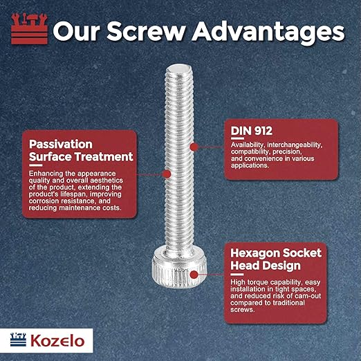 Kozelo 30pcs Socket Head Cap Screws - [M2.5-0.45 x 25mm] 304 Stainless Steel Allen Socket Drive for Electrical Motor 3D Printing Fan Engine Replacement Use, Silver