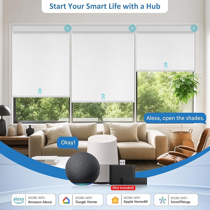MANSNIX Smart Motorized Blinds with Remote, Cordless No-Drill Automatic Roller Shades, Blackout Electric Blind for Windows, White, 32 x 72