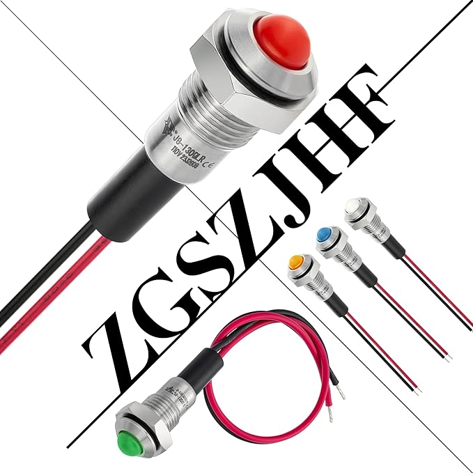 ZGSZJHF UL Listed Mini Indicator Light 8mm 0.31" Waterproof IP67 110V-120V Domed Sphere High Head Metal 304-Stainless Steel LED Lamp Pilot Light with 140mm Wire Yellow