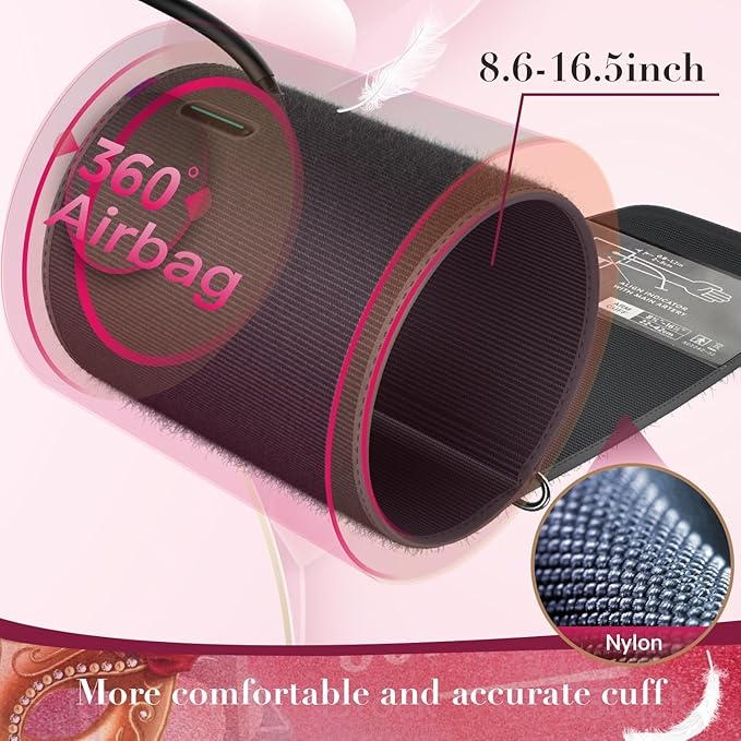 Meraw Blood Pressure Monitor Home Use, Blood Pressure Cuff Digital Arm, Blood Pressure Monitor Automatic Cuff 8.7-16.5" Bluetooth App Tracking Irregular Heartbeat Monitoring Pink