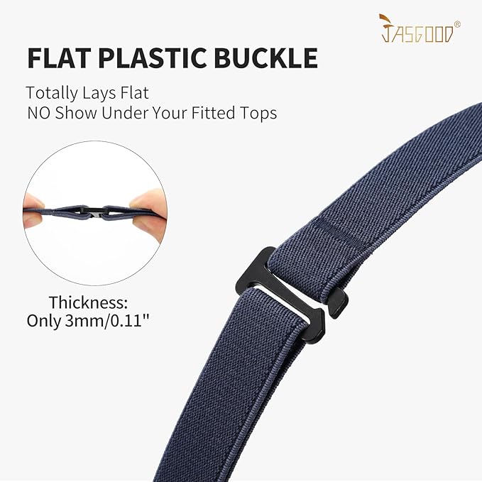 JASGOOD Women No Show Stretch Belt Elastic Web Strap Belt with Flat Buckle for Jeans Pants Dresses