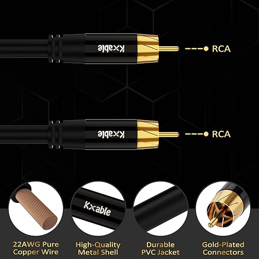 Subwoofer Cable RCA to RCA Audio Cable 3FT, Digital Coaxial Audio Cable, Premium S/PDIF RCA Cord for Home Theater, HDTV, Subwoofer, Hi-Fi System, Amplifier, 22AWG Tinned Copper, Double Shielded