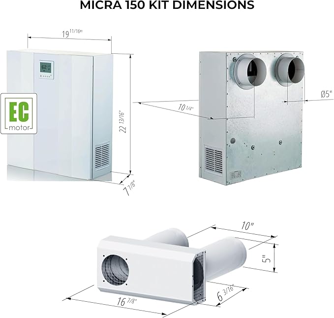 VENTS-US Micra 150 Kit – Ductless Wall Mount Ventilation Fan with Remote, Built-In Temperature Sensor & Mounting Kit - Circulates Fresh Air In, Stale Air Out Reducing Heating Costs