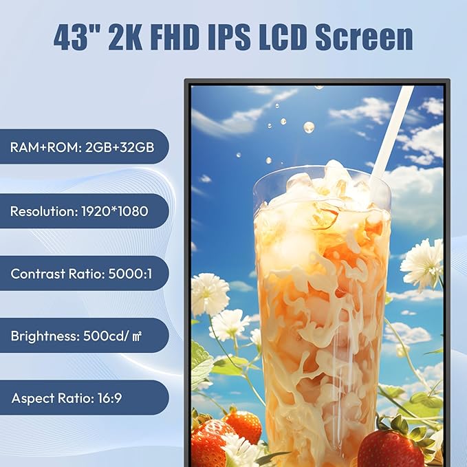 QIXZOCV MWE 43 Inch Mobile Digital Signage Display Touchscreen Kiosk with Flight Case, Portable LCD Screen with Screen Mirroring App Publishing, Advertising Display Poster, Android OS