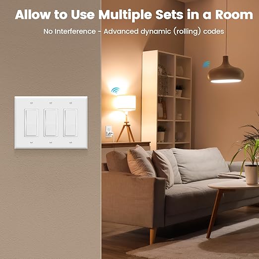 SURAIELEC Wireless Light Switch, Remote Control Outlet, Decorator Rocker Wall Switch, 15 AMP, 100ft RF Range, No Wiring No WiFi, Remote Outlet for Plug in Pendant Lamp, Christmas Holiday Decorations