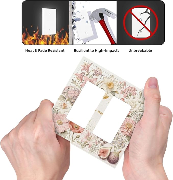 Bvtewkhz Floral Plant Watercolor Flowers 2 Gang Double Rocker Decorative Outlet Covers Light Switch Plate Electrical Receptacle Switchplate For Bathroom Kitchen Bedroom