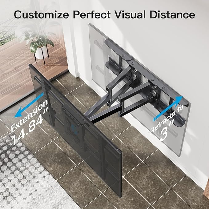 Full Motion TV Wall Mount Articulating Arms Swivel Tilt Rotation for Most 37-84 Inch OLED, LCD, LED Flat Curved TVs, Extension to 24 inch Wood Stud up to 132lbs Max VESA 600x400mm by Pipishell