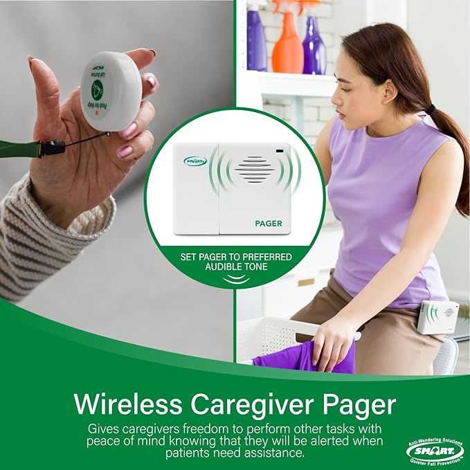 Smart Caregiver Pager System with 2 Call Buttons for Elderly Assistance, Fall Prevention, and Nurse Calling | Wearable Wireless Pager for Patient Help at Home | USA-Based Company and Customer Support