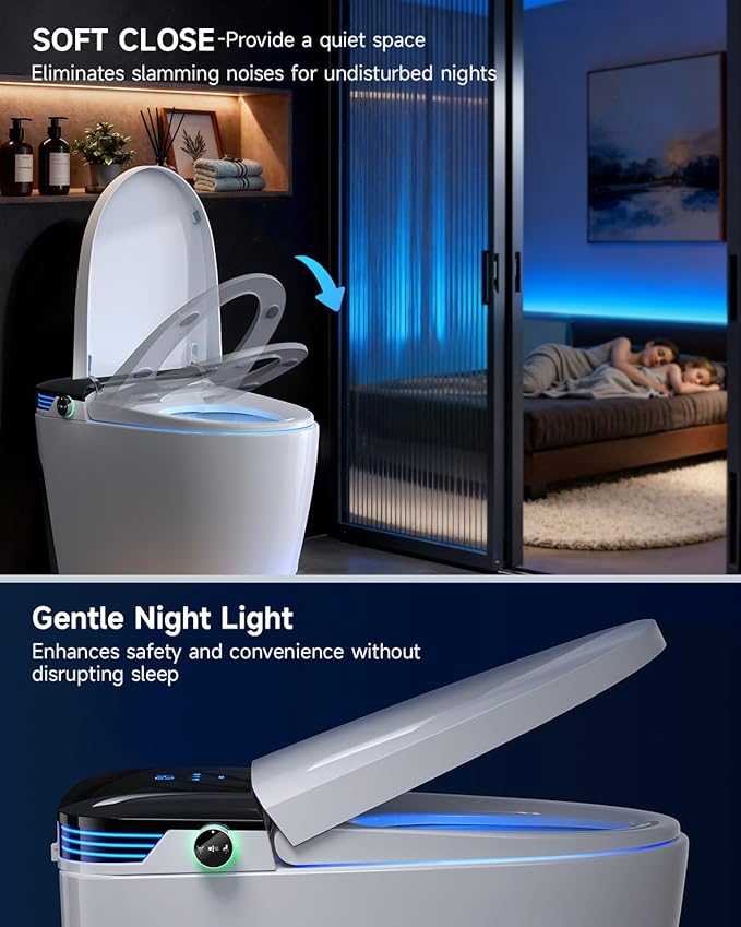 WANSID Luxury Smart Toilet with Bidet Built-In,1.28 GPF Elongated One Piece Toilet for Bathroom, Auto Open/Close, Foot Sensor Operation, Heated Bidet Seat, Warm Water & Dryer, Digital Display