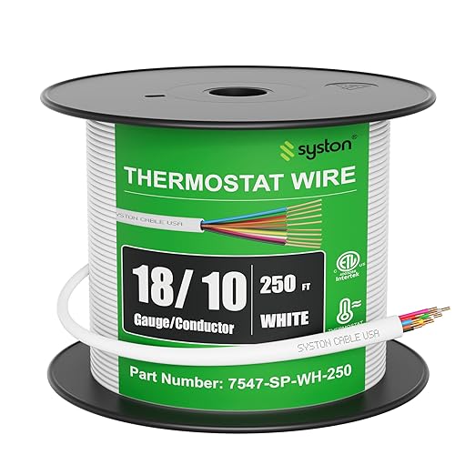 Syston 18/10 Thermostat Doorbell HVAC Heating Control Cable Wire, 100% Solid Copper Conductors CL3R/FT4/CMR Riser-Rated UL/ETL Listed, UV Resistant RoHS for Indoor/Outdoor Low Voltage Applications Use