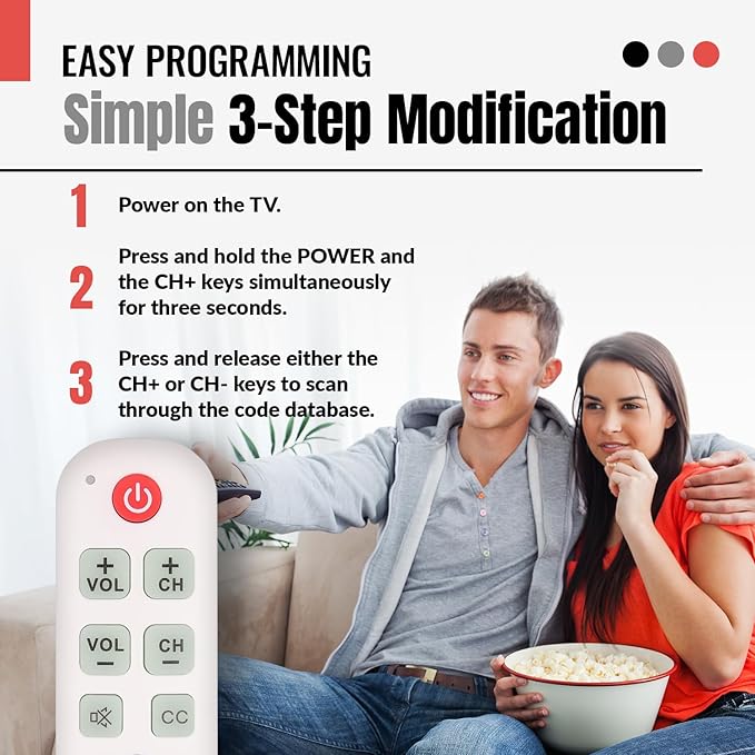 [10 Pack] Anderic Easy Big Button Universal TV Remote Control. Easy to Use, Learning, Glow Keys - Television & Cable Box Controller, Perfect for Assisted Living Elderly Care - White - RR1004