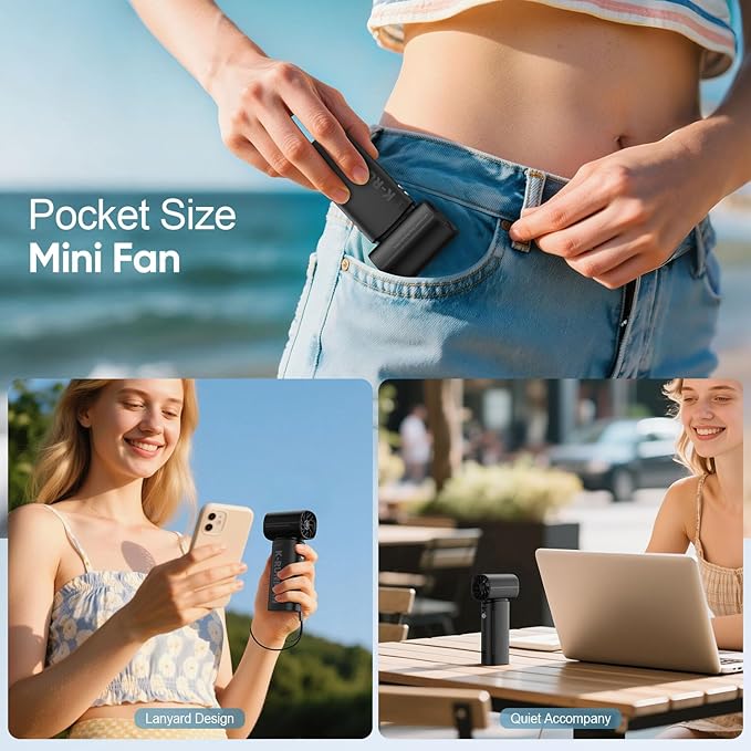 K-RUNMAN Portable Handheld Turbo Fan, 5 Gear Wind, Battery Operated, Up to 12 Working Hours, LED Display with Air Turbo Tech Cooling Fan for Outdoor Activities, Travel, Beach (Black)