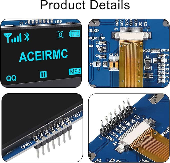 ACEIRMC 2.42 inch 128x64 OLED LCD Display Module SSD1309 7 Pin SPI/IIC I2C Serial Interface for Arduino UNO R3 (Blue)