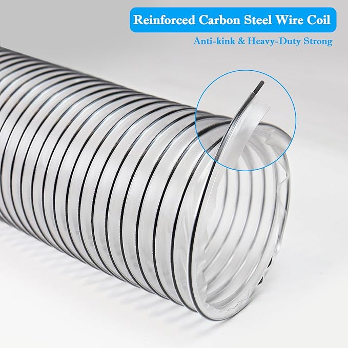 PVC Dust Collection Hose 2-1/2"x20',2.5 Inch Dust Collector Vacuum Hose for Workshop Woodworking Dust Collection System,Puncture Resistant Flex Clear PVC Fume Hose Tube w/Carbon Steel Wire