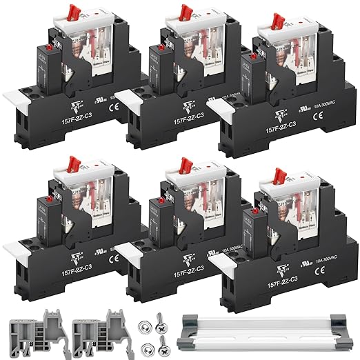 6 Pcs 8Amp Mini Relay Switch 110V 120V AC with Test Button DPDT 2NO 2NC Socket Base with Indicator LED Light UL Certification