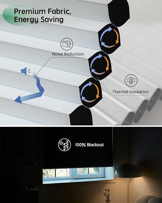 Yoolax Smart Blinds, Motorized Cellular Shades Compatible with Alexa, Blackout Electric Blinds with Remote for Indoor Windows, Automatic Energy Saving Honeycomb Shades, White, 29" W x 72" H