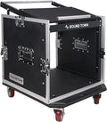 Sound Town Enhanced 1/2" (12mm) Plywood 10U PA DJ Pro Audio Rack/Road ATA Case with 11U Slant Mixer Top, 20’’ Rackable Depth and Casters, 10 Space Size, Pro Tour Grade (STMR-10UW)
