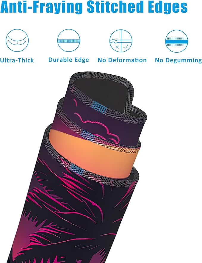 EOBKLAX Mouse Pad,Retro Sunset Desk Mat for Desktop,Desk Pad with Non-Slip Base and Stitched Edge,Extended Mousepad for Office and Home 35.4X15.7 Inch