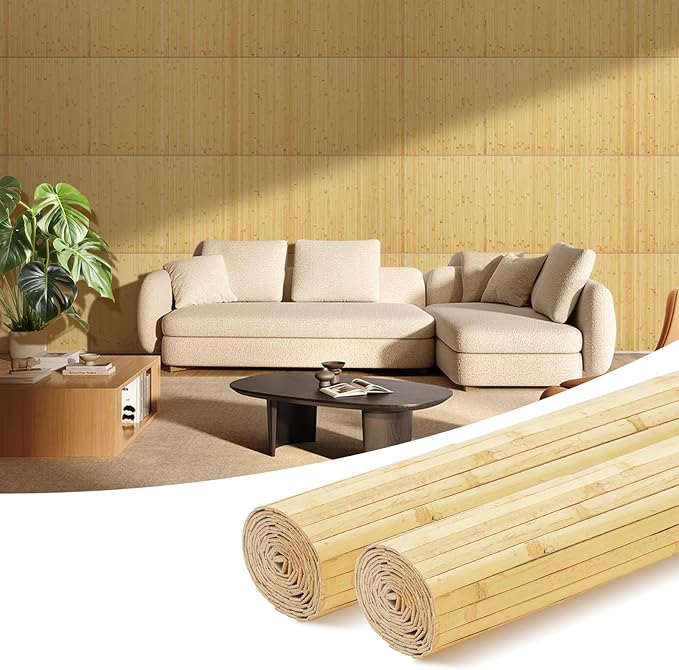 OUZUGIE 2 Pack 96x24 Inch Natural Bamboo Wall Panel – Natural Pole Wrap Paneling for Walls, Ceilings, Cabinets, Furniture – Ideal for Bedroom, Living Room & Office DIY Decor