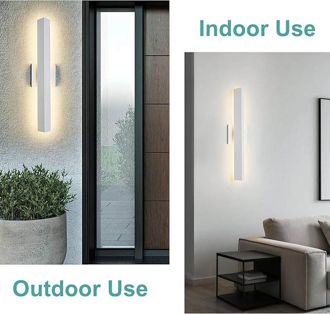 Tarentlight 21.9IN LED Outdoor Aluminum Wall Lights,20W Dimmable, IP65 Waterproof, Modern Textured White Indoor & Exterior Lighting Fixtures, Long Exterior Wall Lights for Garage, Front Door