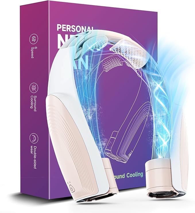 AI Portable Neck Fan with 6 Powerful Speeds, 8000mAh Battery Operated USB-C Rechargeable Fan, Hands-Free 360° Cooling Neck Fan,Twistable,Ultra-Quiet Personal Fan for Women Men Office Travel(Champagne)
