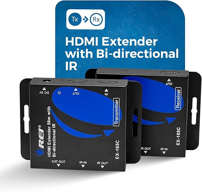 OREI HDMI over Ethernet Extender over Cat6/Cat7 Cable upto 165 Feet 1080p, Full HD, Local Loop Out Option, with IR Control EDID POC Function Transmitter and Receiver (EX-165C)