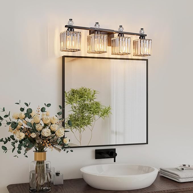 FDPBY Vanity Lights 4-Light Modern Crystal Vanity Light Sand Black Bathroom Light Fixtures Over Mirror Crystal Bathroom Vanity Lighting Fixtures