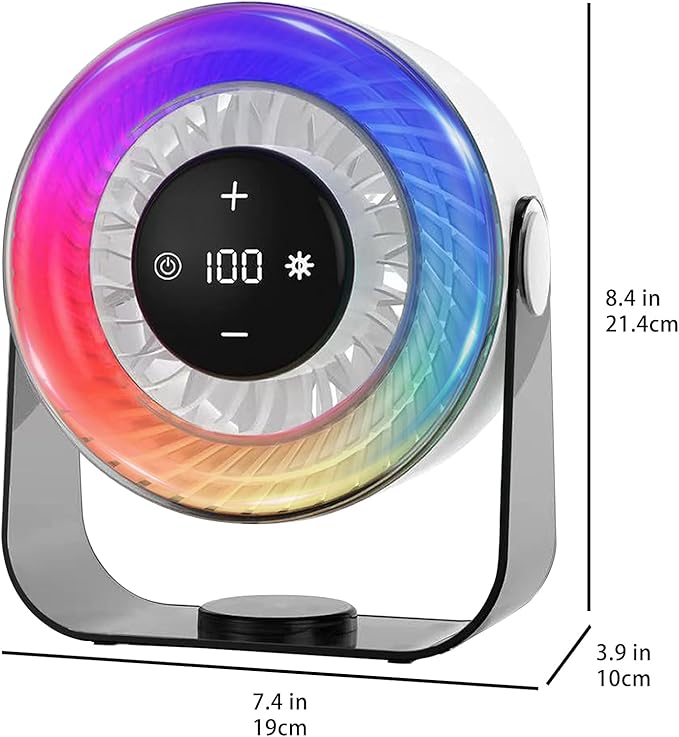 KKANDPP Desk Fans for Bedroom,Quiet Wall-Mounted Desk Fan with Remote,Portable Colored LED Light 100 Speed Digital Display USB Rechargeable Fan for Home Office Bedroom Camping Traveling(White)