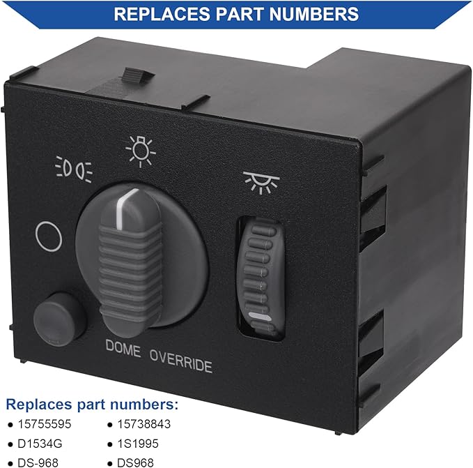 Obaee Headlight Switch Instrument Panel Dimmer Light Switch Compatible with Chevy Avalanche, Silverado, Suburban, Tahoe & GMC Sierra, Yukon 1999-2002, Replaces OE 15755595, D1534G, DS-968