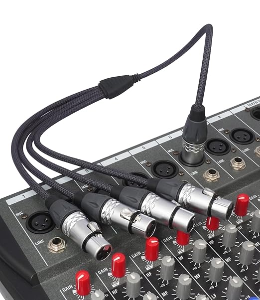 HUALEU 3Pin XLR 1 Male to 4 Female Splitter Cable 2Feet,4WAY XLR Four-Input and one-Output Parallel Connection Adapter,4 Microphone inputs Converted to 1 Output,4 in to 1 Out Aduio Splitter Cable