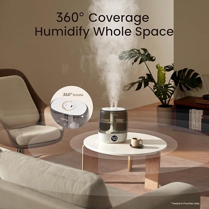 Provirtec 6L Self-Cleaning Humidifier for Large Room, CleanCare Warm & Cool Mist, No-Leak Design & Top Fill, 60 Hour Runtime, Quiet Ultrasonic Auto Mode with Remote Control for Bedroom & Home